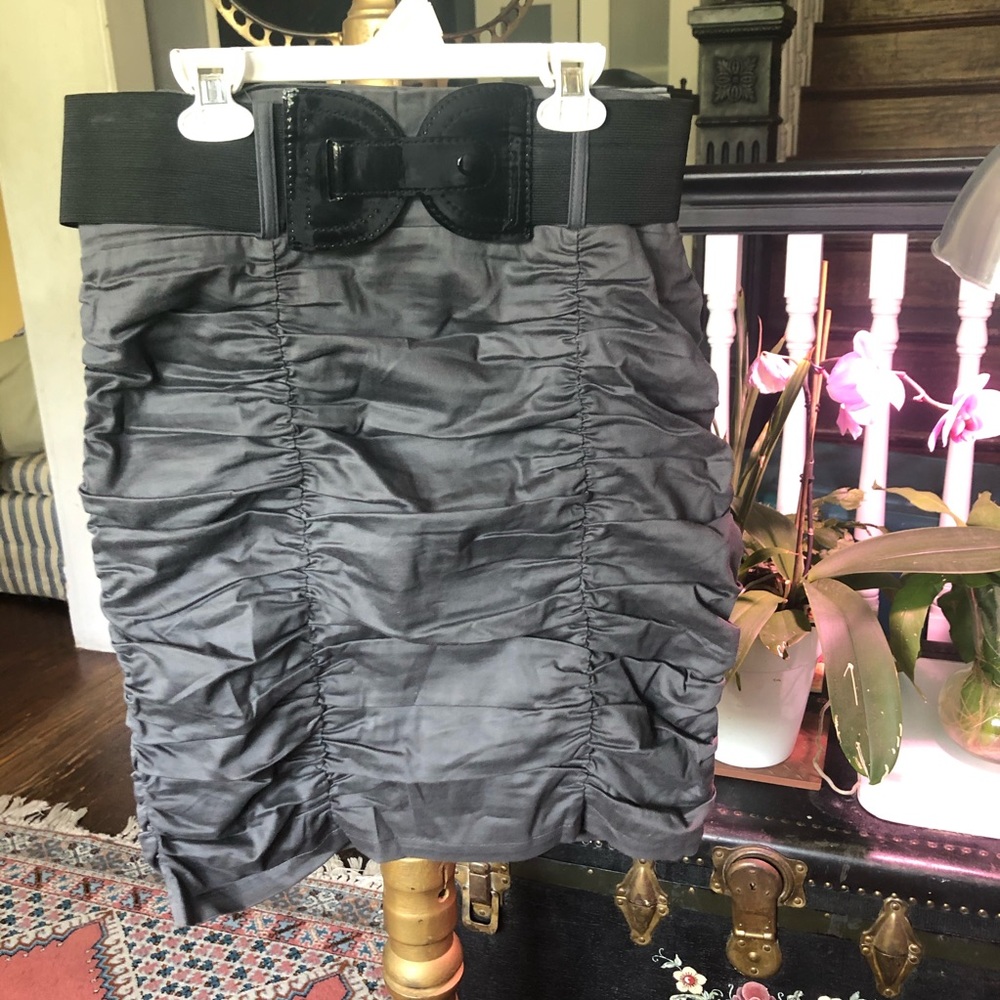 Ruched Grey Skirt w/ Black Belt